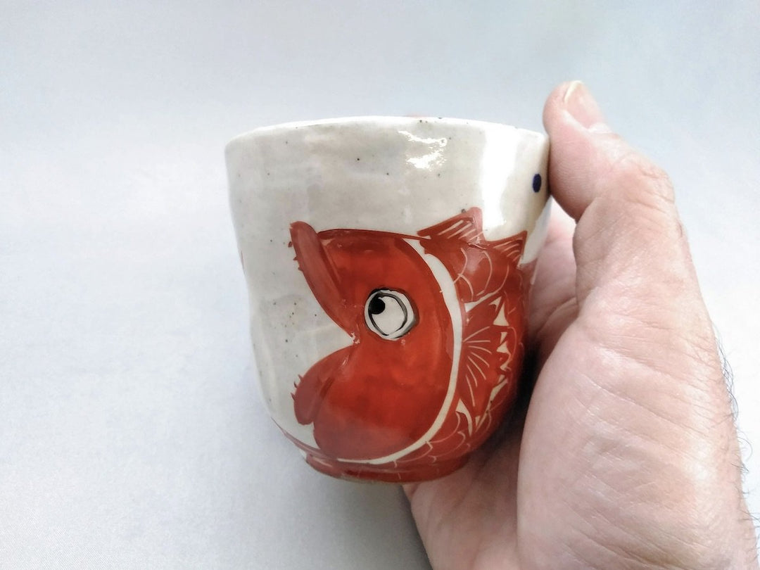 Shrimp and sea bream Tea Cup Red — Hand-Glazed Japanese Pottery by Pottery Raku