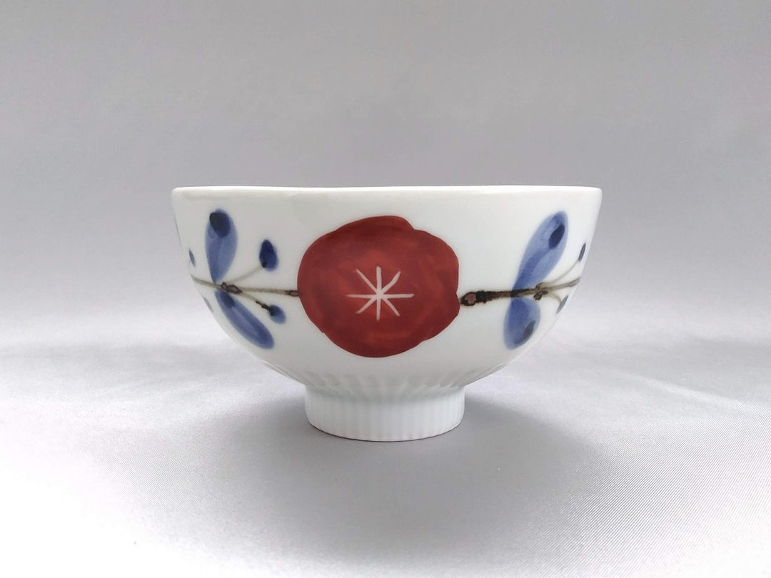 Small Rice Bowl with Underglazed Flowers Red - Crafted By Koyo Kiln
