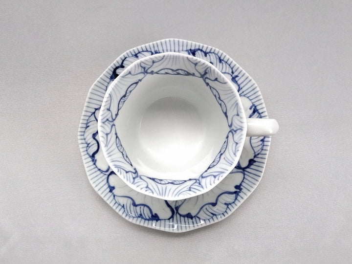 Underglazed Flower petal Pattern Faceted Coffee C&S — Hand-Painted Japanese Pottery by Souta Kiln