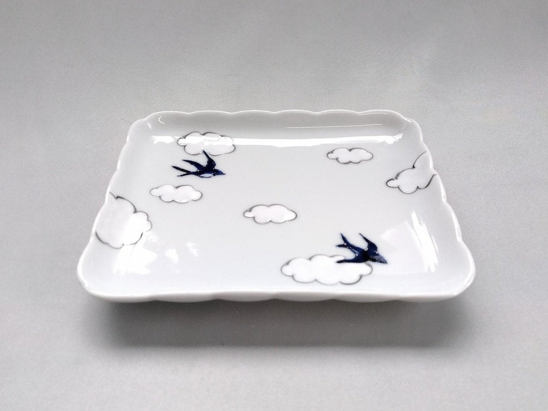 Cloud swallow Long Square Plate - Crafted By Tokushichi Kiln