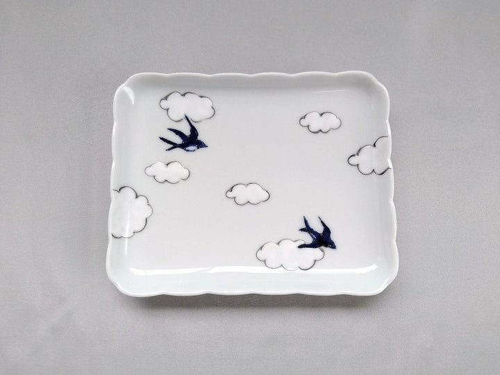 Cloud swallow Long Square Plate - Crafted By Tokushichi Kiln