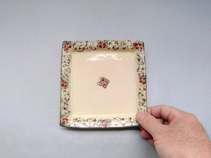 Annam Red Arabesque 5-Sun Square Plate - Crafted By Masaaki Hibino