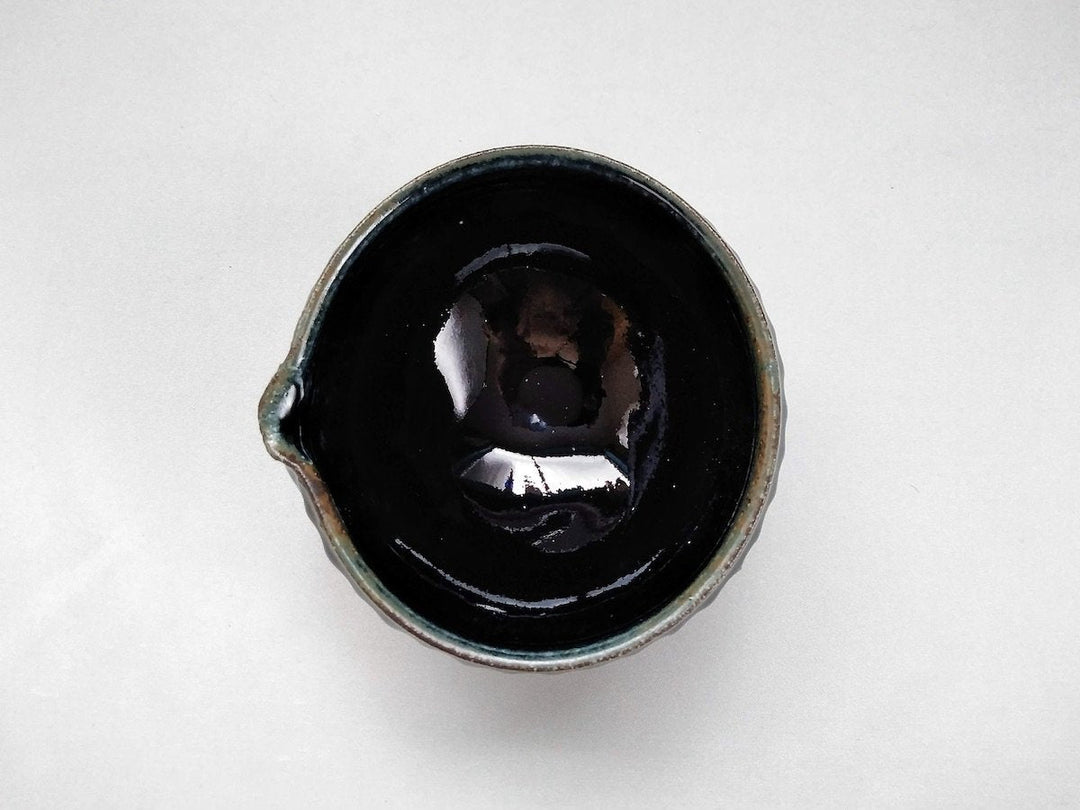 Indigo Glazed Ridged Katakuchi Sake Pourer Small Bowl - Crafted By Kazuhito Yamamoto