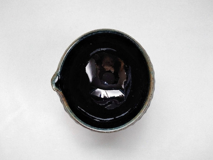 Indigo Glazed Ridged Katakuchi Sake Pourer Small Bowl - Crafted By Kazuhito Yamamoto