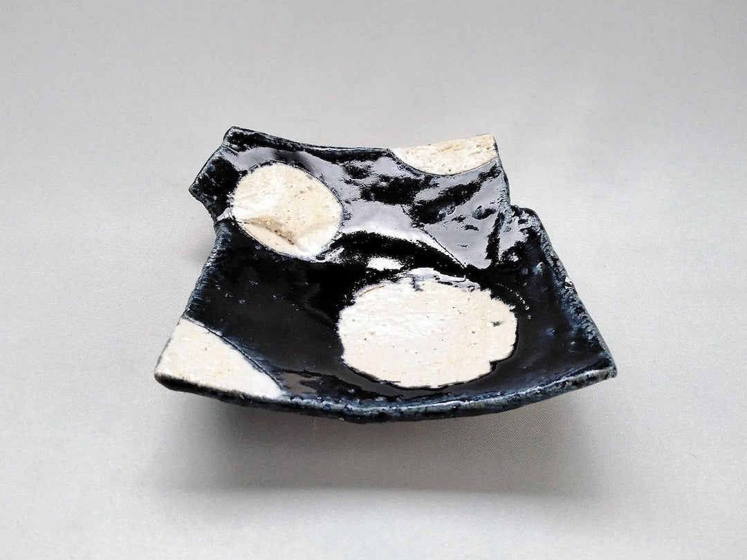 Square Small Plate with Blue Glazed and Round Pattern - Crafted By Kazuhito Yamamoto