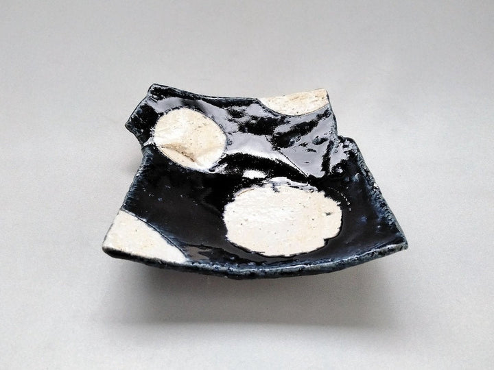 Square Small Plate with Blue Glazed and Round Pattern - Crafted By Kazuhito Yamamoto