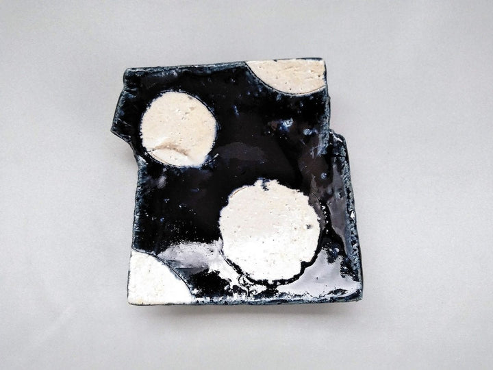 Square Small Plate with Blue Glazed and Round Pattern - Crafted By Kazuhito Yamamoto
