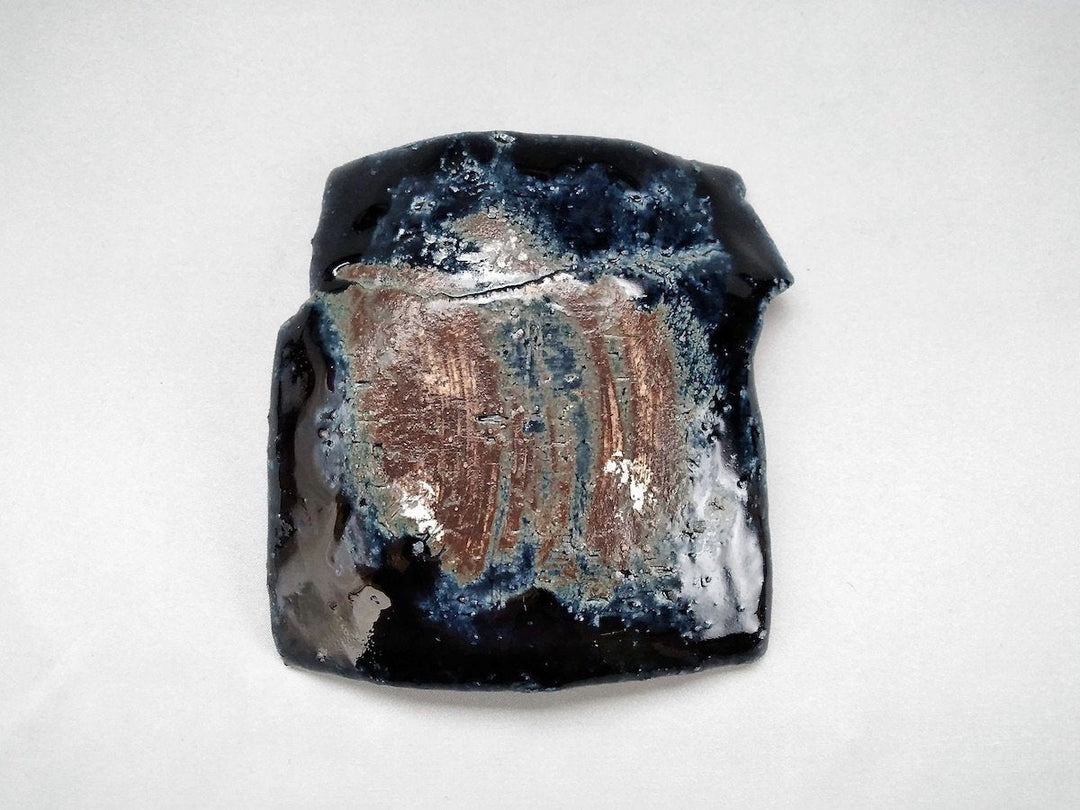 Square Small Plate with Blue Glazed and Round Pattern - Crafted By Kazuhito Yamamoto