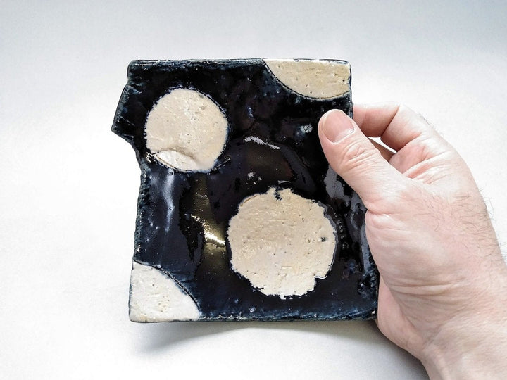 Square Small Plate with Blue Glazed and Round Pattern - Crafted By Kazuhito Yamamoto