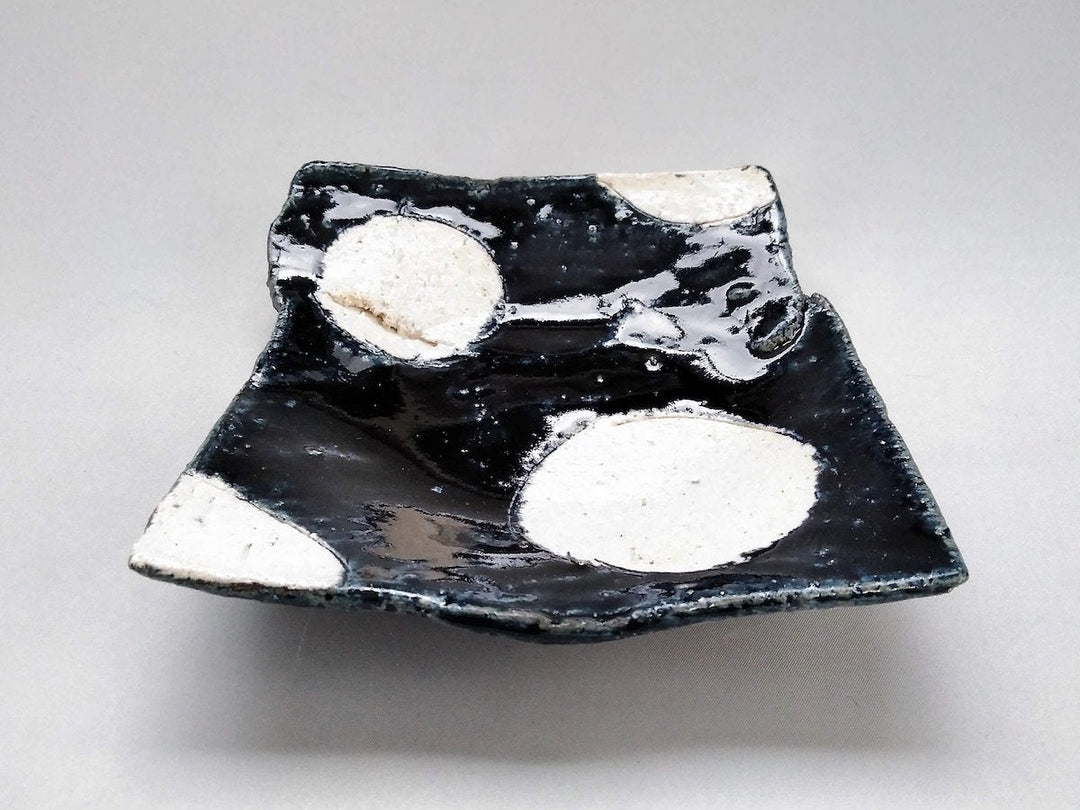 Blue Glazed Round Pattern pasted Square Plate - Crafted By Kazuhito Yamamoto