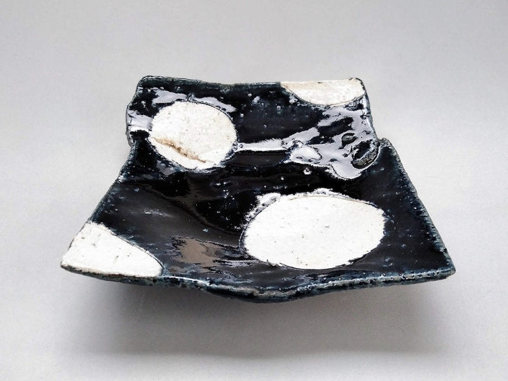 Blue Glazed Round Pattern pasted Square Plate - Crafted By Kazuhito Yamamoto