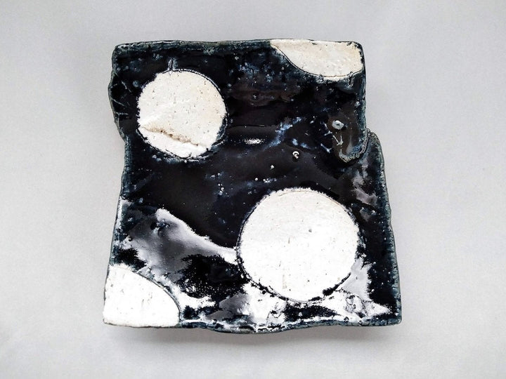 Blue Glazed Round Pattern pasted Square Plate - Crafted By Kazuhito Yamamoto