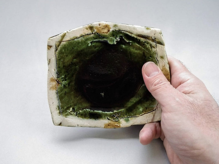 Oribe outside White brown dot Long Square Small Plate - Crafted By Kazuhito Yamamoto