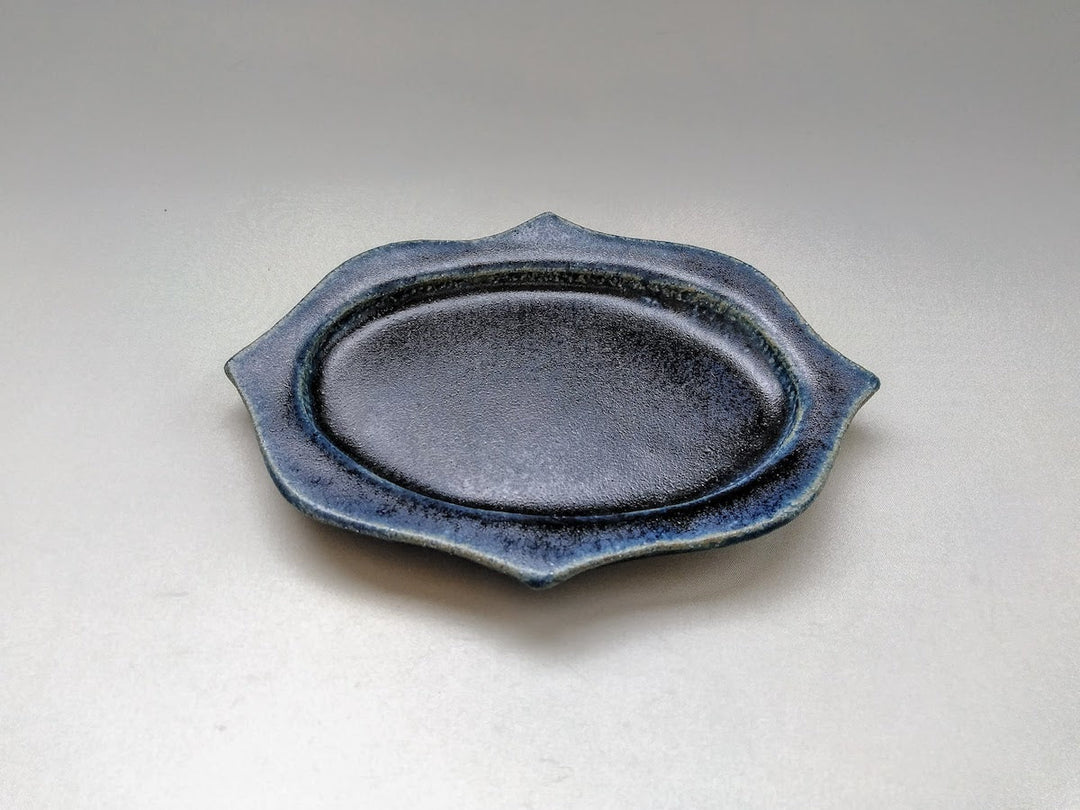 Deep Blue Glazed Carved Oval Plate Small - Crafted By Kazuhito Yamamoto