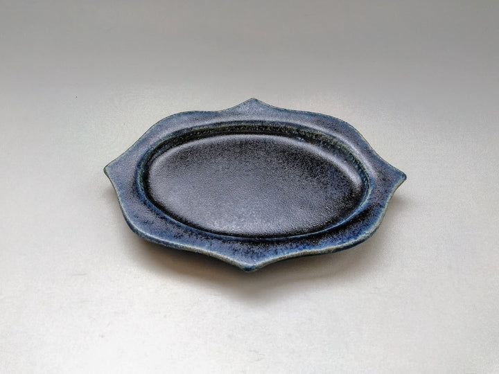 Deep Blue Glazed Carved Oval Plate Small - Crafted By Kazuhito Yamamoto