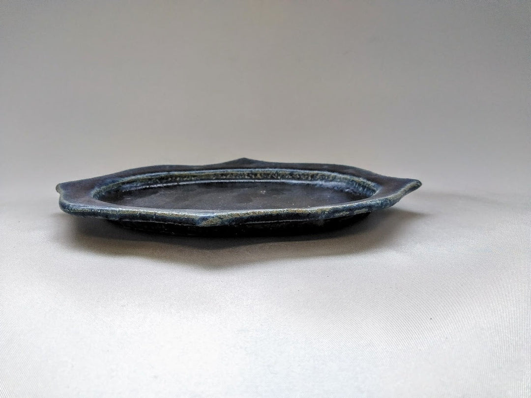 Deep Blue Glazed Carved Oval Plate Small - Crafted By Kazuhito Yamamoto