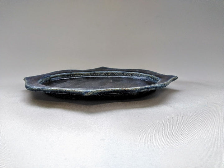 Deep Blue Glazed Carved Oval Plate Small - Crafted By Kazuhito Yamamoto