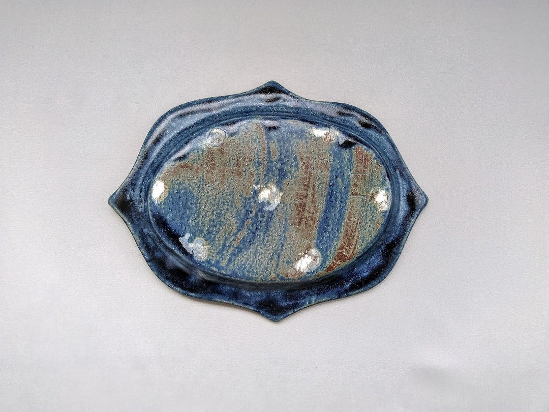 Deep Blue Glazed Carved Oval Plate Small - Crafted By Kazuhito Yamamoto