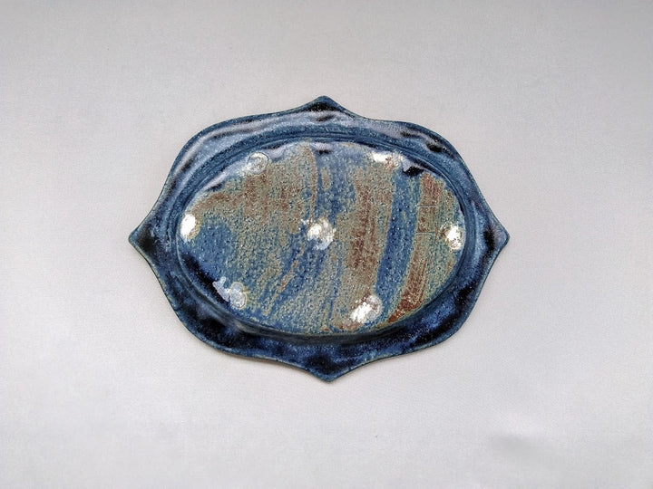 Deep Blue Glazed Carved Oval Plate Small - Crafted By Kazuhito Yamamoto