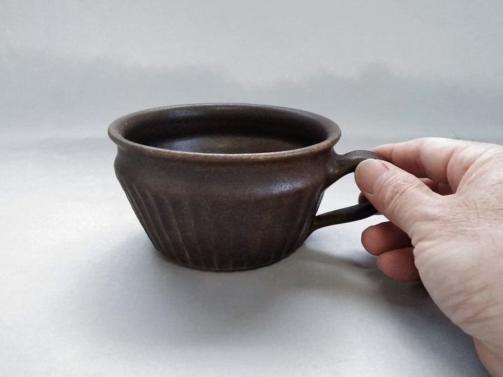 Rust Glaze Line-Carved Soup Cup Straight - Crafted By Furutani Pottery