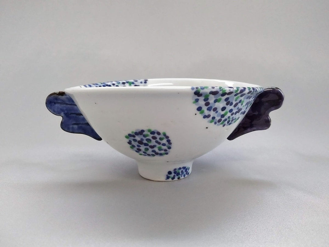 Colored pointillist 4-Sun Bowl with Handles - Crafted By Hidemasa Miyake