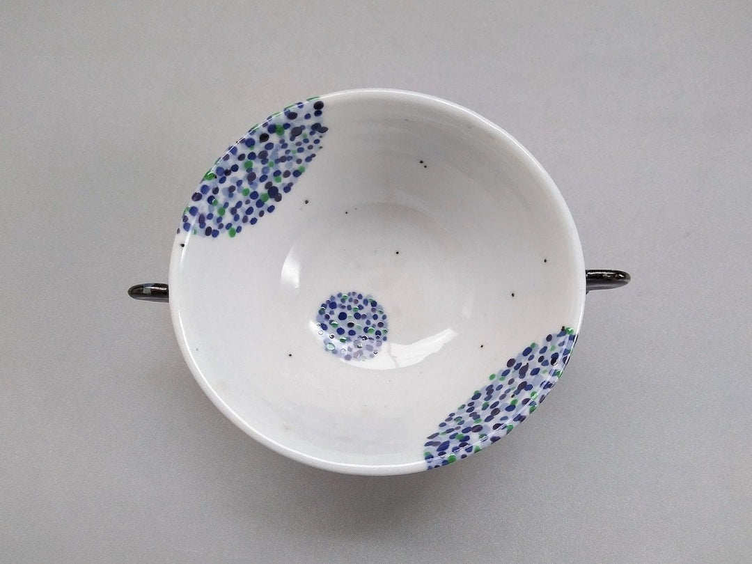 Colored pointillist 4-Sun Bowl with Handles - Crafted By Hidemasa Miyake