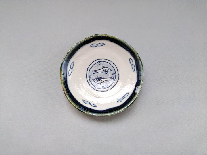 Round Small Plate Blue Leaves and Fish - Crafted By Jun Kato