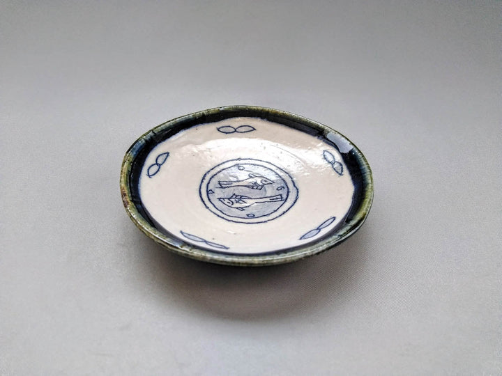 Round Small Plate Blue Leaves and Fish - Crafted By Jun Kato