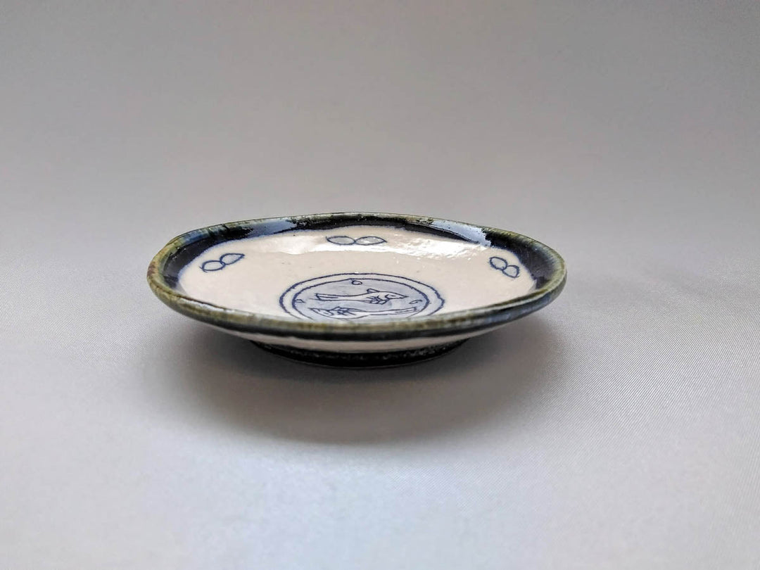 Round Small Plate Blue Leaves and Fish - Crafted By Jun Kato