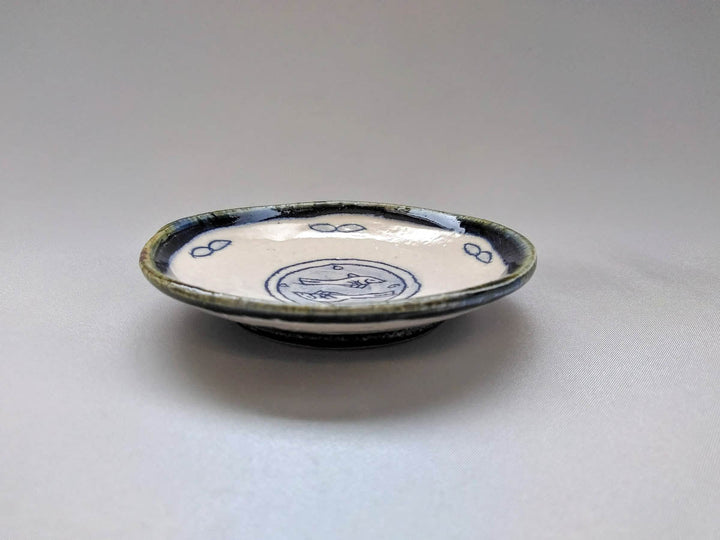 Round Small Plate Blue Leaves and Fish - Crafted By Jun Kato