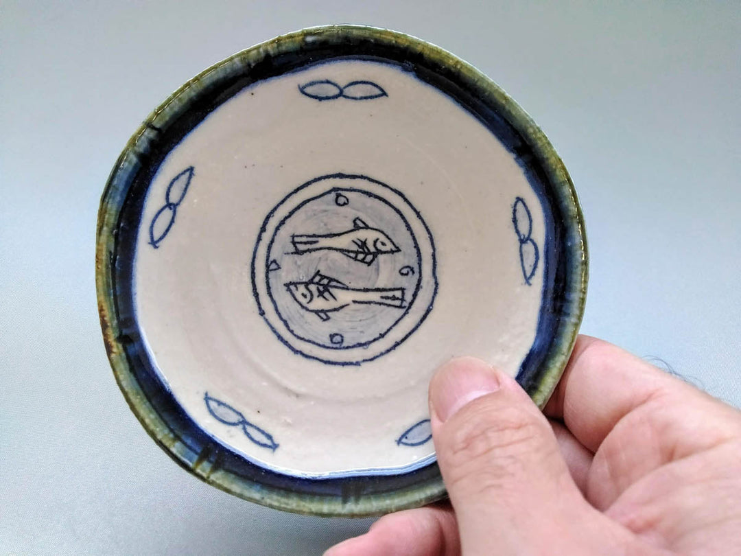 Round Small Plate Blue Leaves and Fish - Crafted By Jun Kato