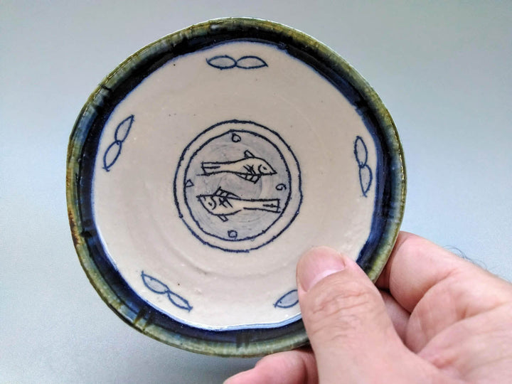Round Small Plate Blue Leaves and Fish - Crafted By Jun Kato