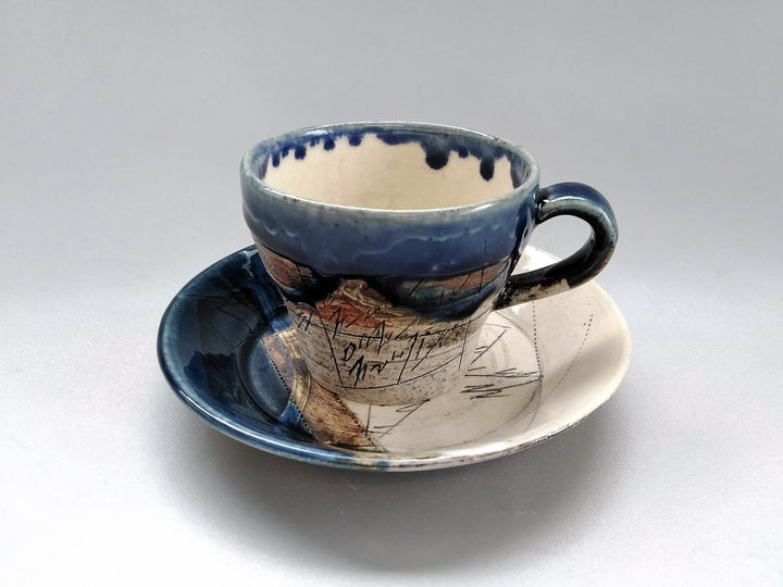 Two-Color Inside White Small Coffee C/S navy Blue - Crafted By Kakurin Kiln