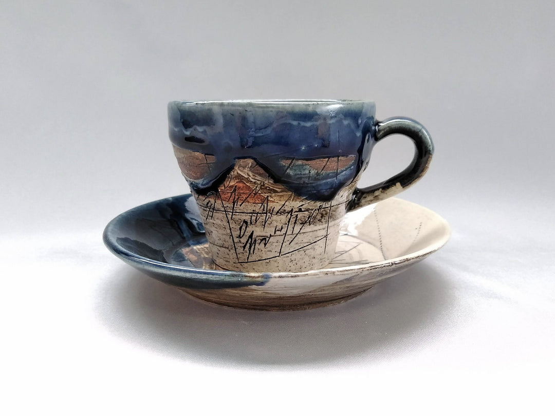 Two-Color Inside White Small Coffee C/S navy Blue - Crafted By Kakurin Kiln