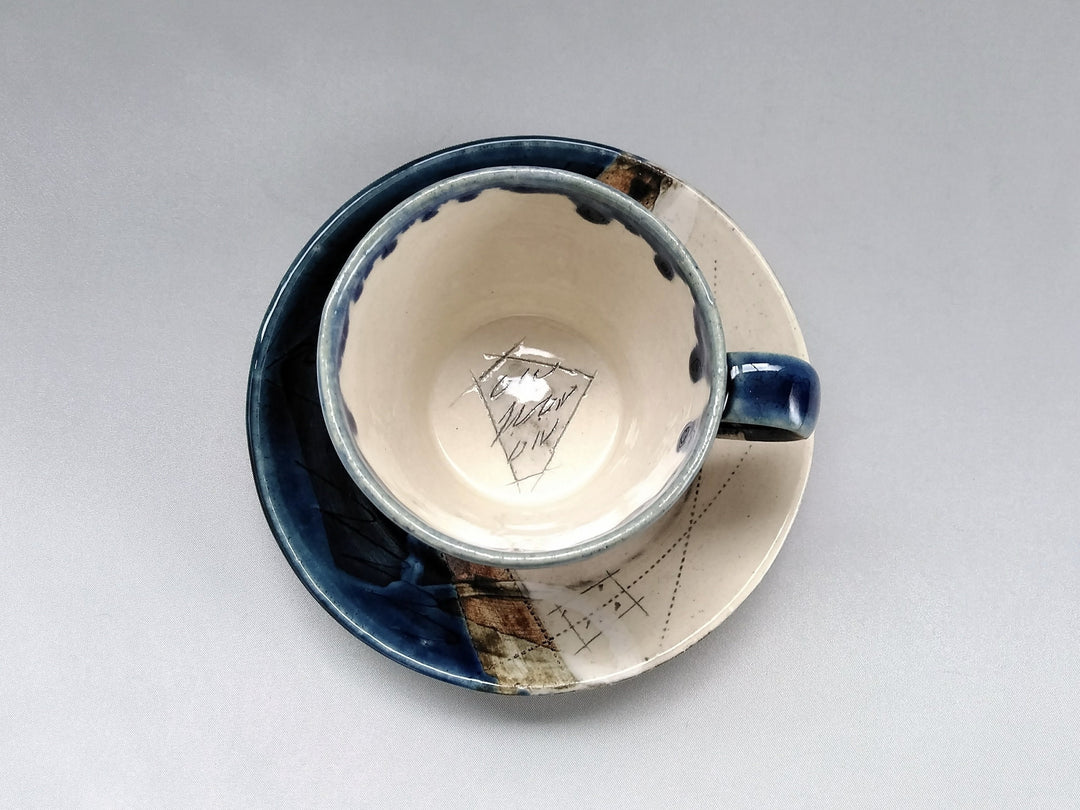 Two-Color Inside White Small Coffee C/S navy Blue - Crafted By Kakurin Kiln