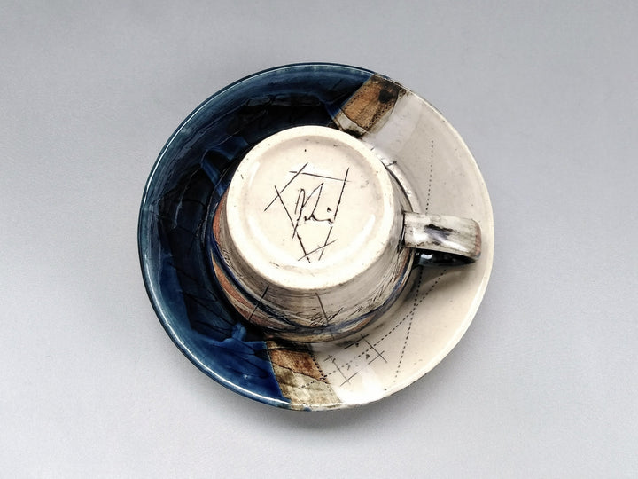 Two-Color Inside White Small Coffee C/S navy Blue - Crafted By Kakurin Kiln