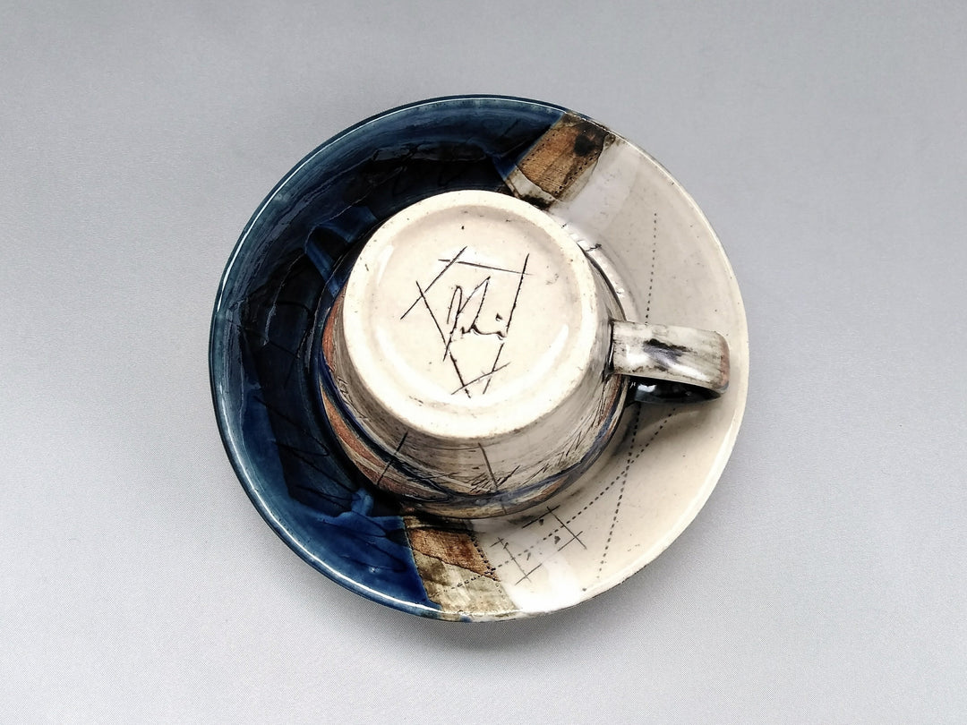 Two-Color Inside White Small Coffee C/S navy Blue - Crafted By Kakurin Kiln
