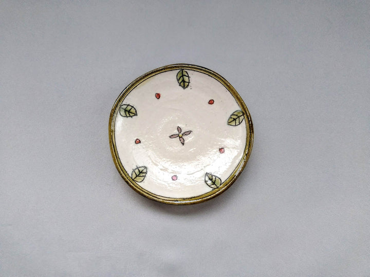 Round Small Plate Red Dots Flowers and Leaves — Hand-Glazed Japanese Porcelain by Jun Kato