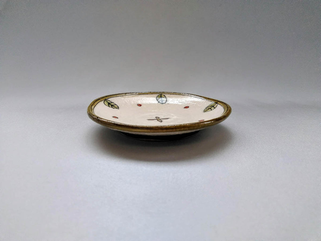 Round Small Plate Red Dots Flowers and Leaves — Hand-Glazed Japanese Porcelain by Jun Kato