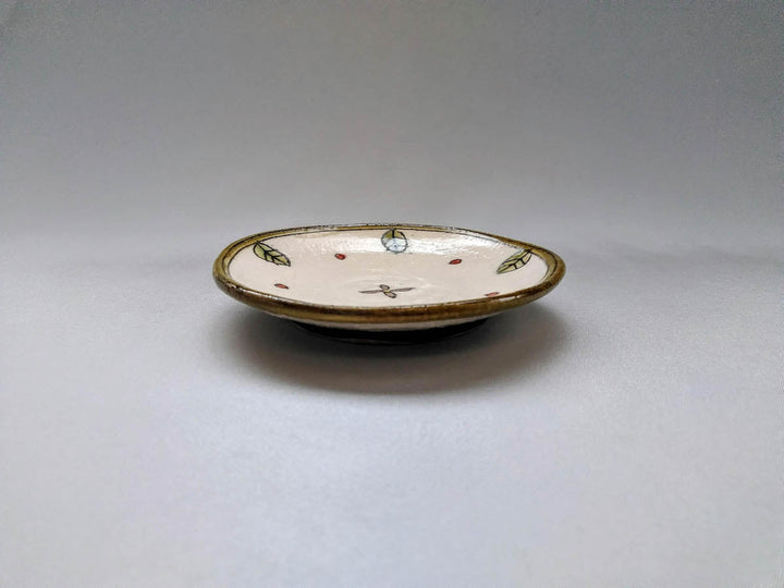 Round Small Plate Red Dots Flowers and Leaves — Hand-Glazed Japanese Porcelain by Jun Kato