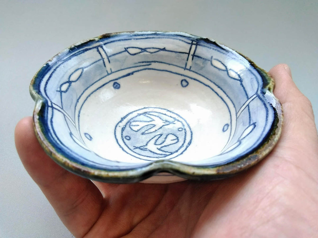 Rinka Small Bowl Blue Leaves and Birds - Crafted By Jun Kato