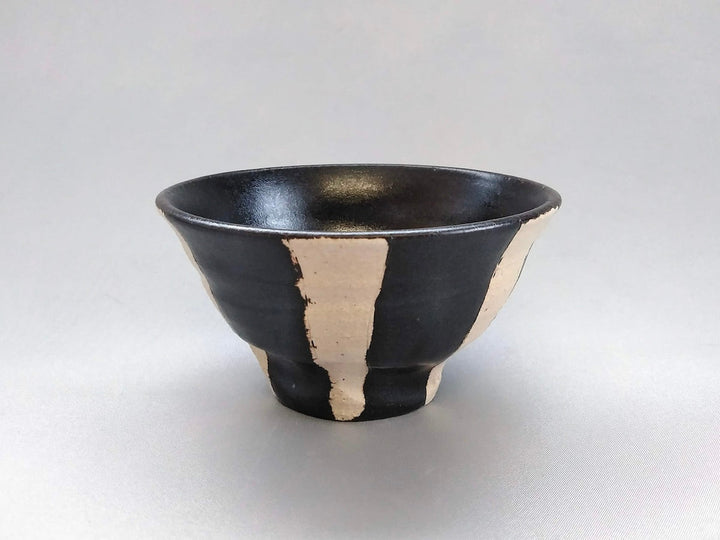 Small Black Glazed Striped Rice Bowl - Crafted By Kazuhito Yamamoto