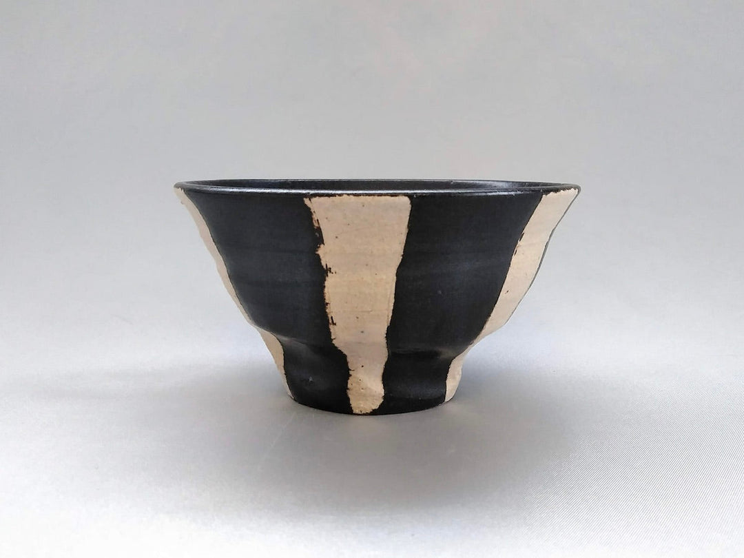 Small Black Glazed Striped Rice Bowl - Crafted By Kazuhito Yamamoto