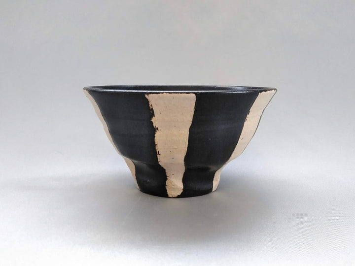 Small Black Glazed Striped Rice Bowl - Crafted By Kazuhito Yamamoto