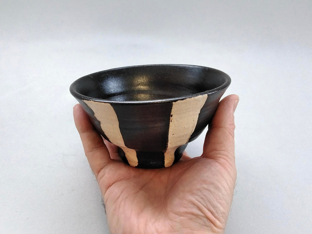 Small Black Glazed Striped Rice Bowl - Crafted By Kazuhito Yamamoto