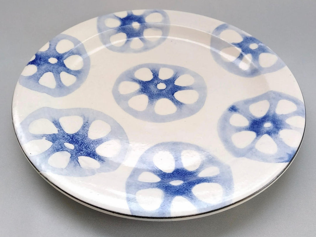 WAshi-Underglazed lotus root 8-Sun Rim Plate - Crafted By Yasumi Pottery