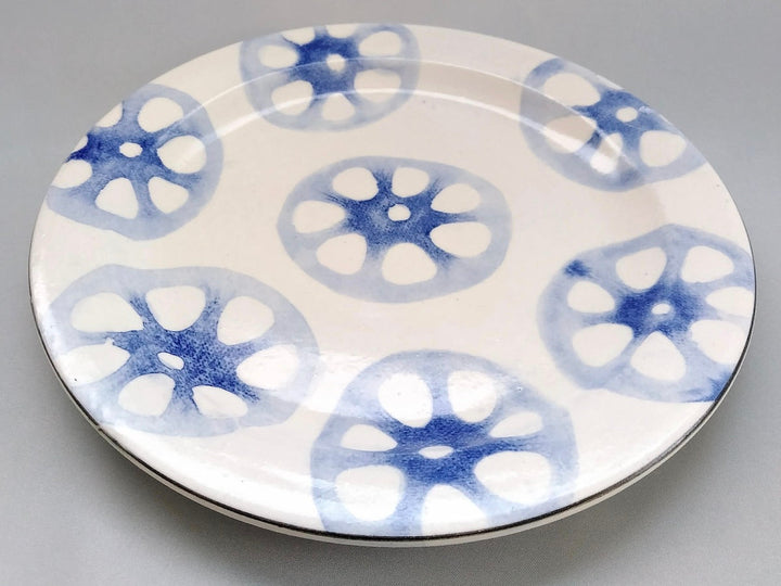 WAshi-Underglazed lotus root 8-Sun Rim Plate - Crafted By Yasumi Pottery