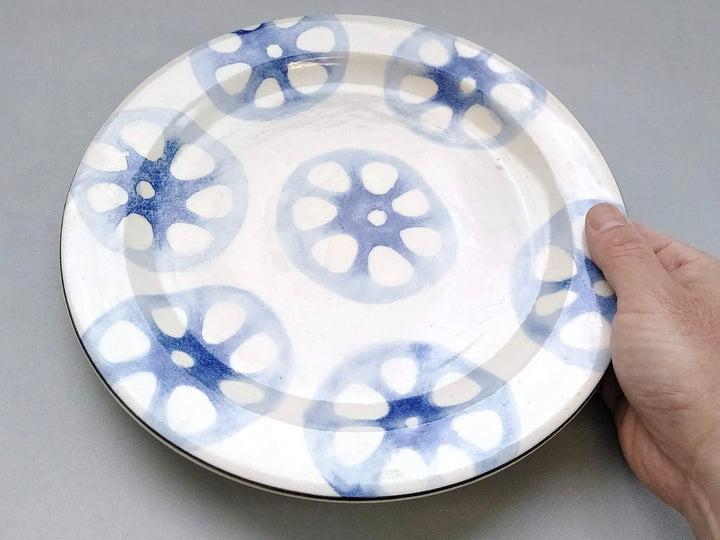 WAshi-Underglazed lotus root 8-Sun Rim Plate - Crafted By Yasumi Pottery