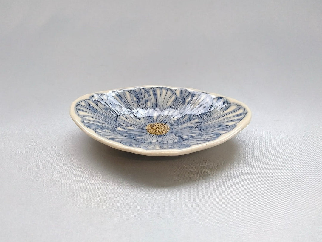 Peony Flower Diamond-Shaped Small Plate Blue - Crafted By Yoshihei Kato