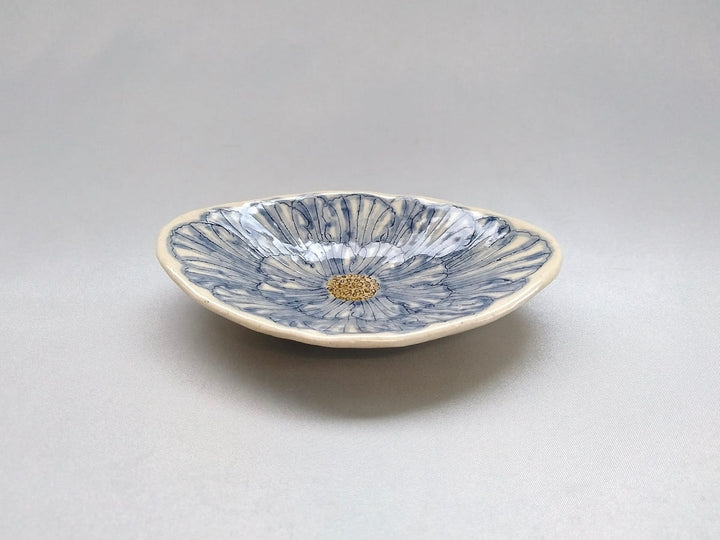 Peony Flower Diamond-Shaped Small Plate Blue - Crafted By Yoshihei Kato